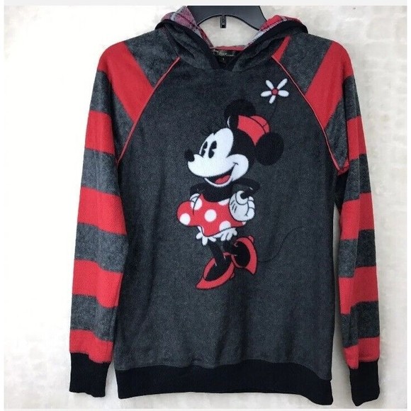 Disney Luxe Collection Sz S Black Red Minnie Mouse Hoodie Pullover Sweater - Picture 2 of 12